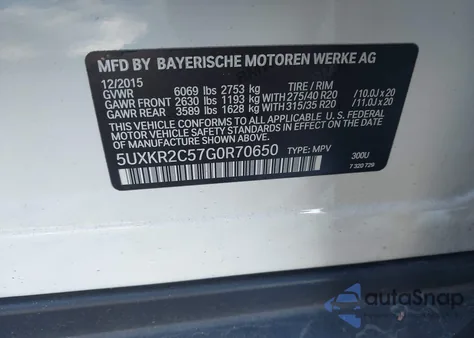 2016 BMW X5 Sdrive35I z USA, uszkodzony, nr VIN 5UXKR2C57G0R70650